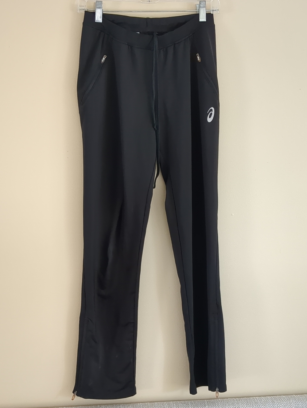 Medium Asics Pull On Black Athletic Pants Ankle Zip
